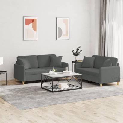 Set de canapele cu perne, 2 piese, gri închis, material textil GartenMobel Dekor