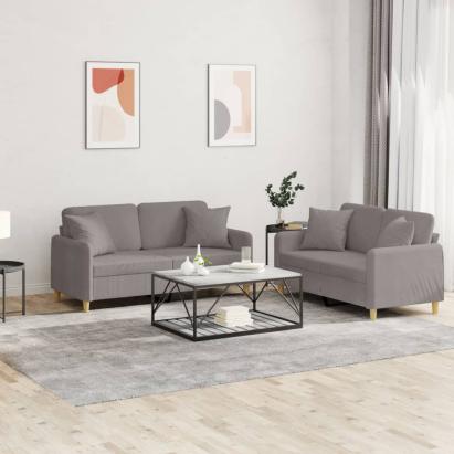 Set de canapele cu perne, 2 piese, gri taupe, textil GartenMobel Dekor
