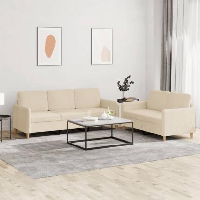 Set de canapele cu perne, 2 piese, crem, textil GartenMobel Dekor