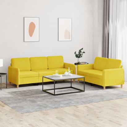 Set de canapele cu perne, 2 piese, galben deschis, textil GartenMobel Dekor