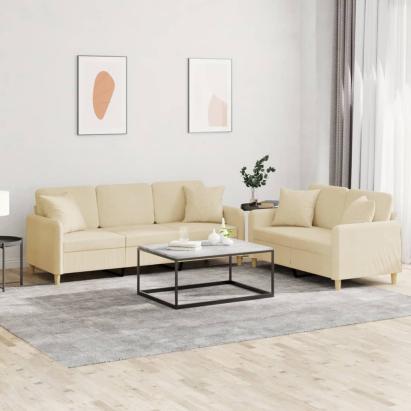 Set de canapele cu perne, 2 piese, crem, material textil GartenMobel Dekor