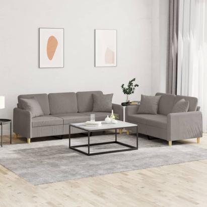 Set de canapele cu perne, 2 piese, gri taupe, textil GartenMobel Dekor