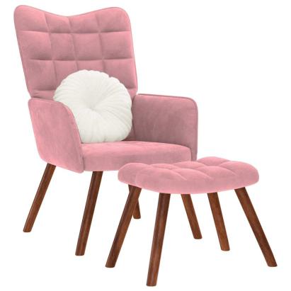 Scaun de relaxare cu taburet, roz, catifea GartenMobel Dekor