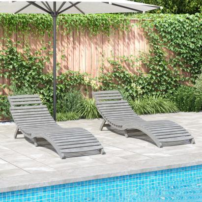 Șezlonguri, 2 buc, gri, 184x55x64 cm, lemn masiv de acacia GartenMobel Dekor