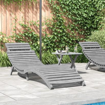 Șezlong, gri, 184x55x64 cm, lemn masiv de acacia GartenMobel Dekor