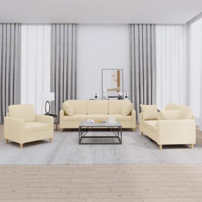 Set de canapele cu perne, 3 piese, crem, textil GartenMobel Dekor
