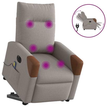 Fotoliu electric masaj rabatabil cu ridicare, gri taupe, textil GartenMobel Dekor