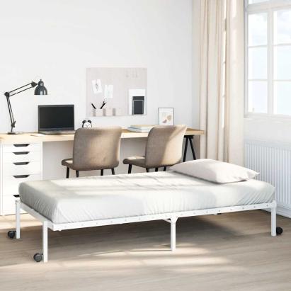 Cadru pat fără saltea pliabil alb 100x190 cm oțel GartenMobel Dekor