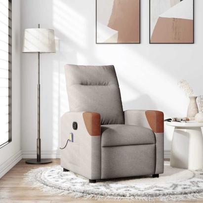 Fotoliu de masaj rabatabil, gri taupe, material textil GartenMobel Dekor