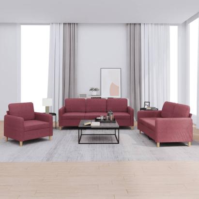 Set canapea cu perne, 3 piese, roșu vin, material textil GartenMobel Dekor