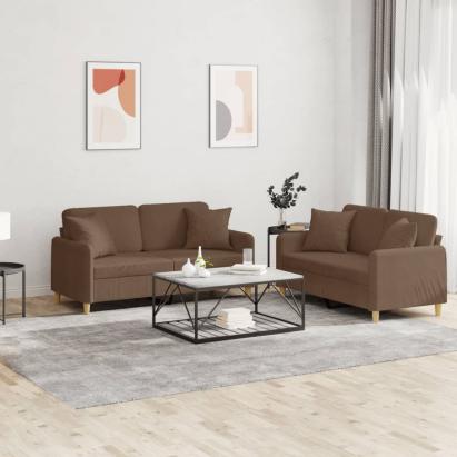 Set de canapele cu perne, 2 piese, maro, textil GartenMobel Dekor