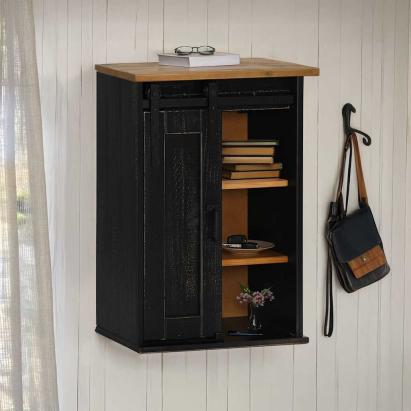 Dulap suspendat HALDEN cu ușă glisantă negru 49x22,5x70 cm pin GartenMobel Dekor