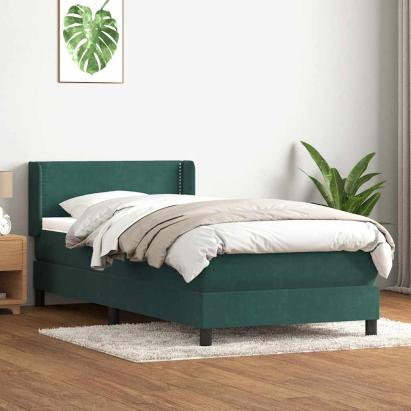 Pat box spring cu saltea, verde închis, 80x220 cm, catifea GartenMobel Dekor