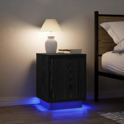 Noptiere cu lumini LED 2 buc Negru 38x34x50 cm GartenMobel Dekor
