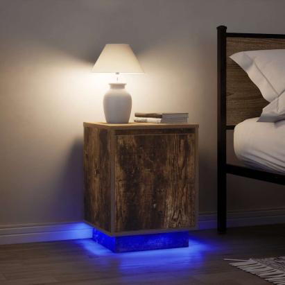 Noptiere cu lumini LED 2 buc Stejar afumat 38x34x50 cm GartenMobel Dekor