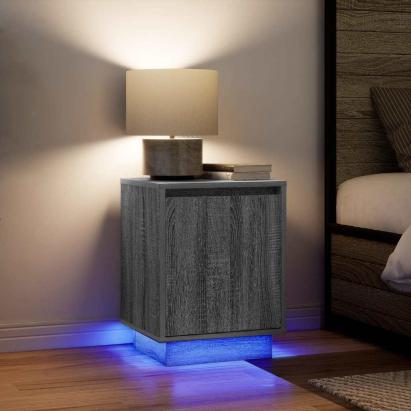 Noptiere cu lumini LED 2 buc Gri Sonoma 38x34x50 cm GartenMobel Dekor