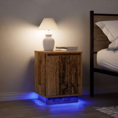 Noptiere cu lumini LED 2 buc Lemn vechi 38x34x50 cm GartenMobel Dekor