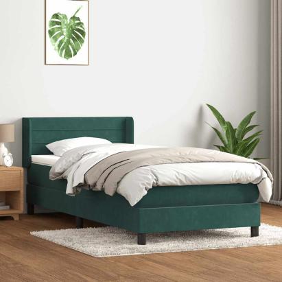 Pat box spring cu saltea, verde închis, 80x220 cm, catifea GartenMobel Dekor