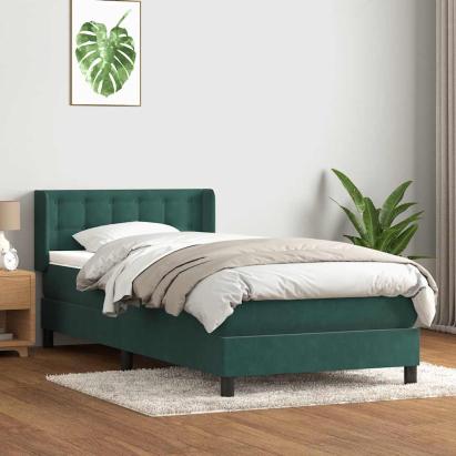Pat box spring cu saltea, verde închis, 80x220 cm, catifea GartenMobel Dekor