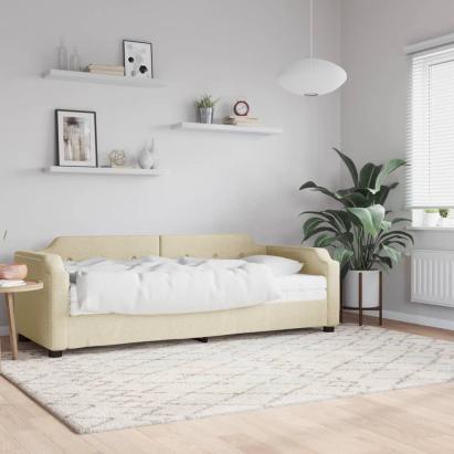 Pat de zi cu saltea, crem, 100x200 cm, textil GartenMobel Dekor