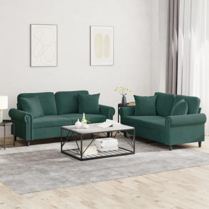 Set canapea cu perne, 2 piese, verde închis, catifea GartenMobel Dekor