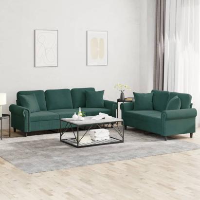 Set canapea cu perne, 2 piese, verde închis, catifea GartenMobel Dekor