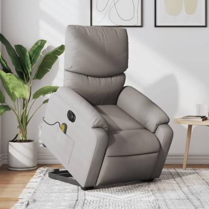 Fotoliu electric masaj rabatabil cu ridicare, gri taupe, textil GartenMobel Dekor