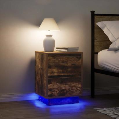 Noptiere cu lumini LED 2 buc Stejar afumat 38x34x50 cm GartenMobel Dekor