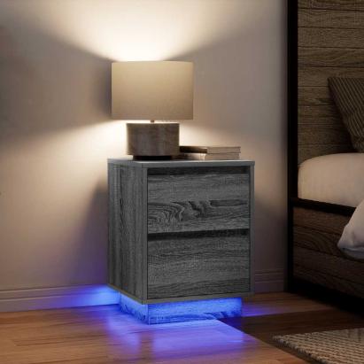 Noptiere cu lumini LED 2 buc Gri Sonoma 38x34x50 cm GartenMobel Dekor