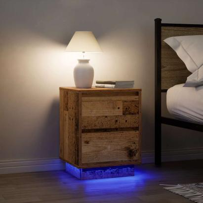 Noptiere cu lumini LED 2 buc Lemn vechi 38x34x50 cm GartenMobel Dekor