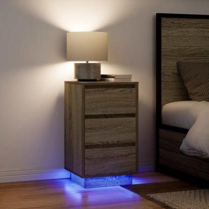 Noptiera cu lumini LED Stejar Sonoma 38x34x65 cm GartenMobel Dekor