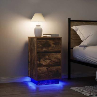 Noptiera cu lumini LED Stejar afumat 38x34x65 cm GartenMobel Dekor