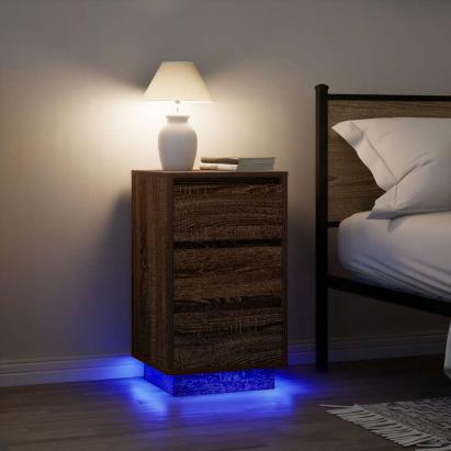 Noptiera cu lumini LED Stejar maro 38x34x65 cm GartenMobel Dekor