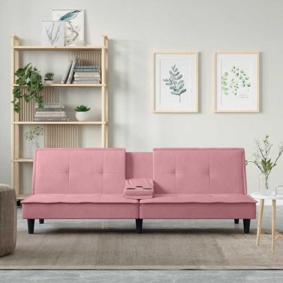 Canapea extensibilă cu suporturi de pahare, roz, catifea GartenMobel Dekor