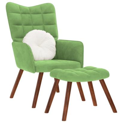 Scaun de relaxare cu taburet, verde deschis, catifea GartenMobel Dekor