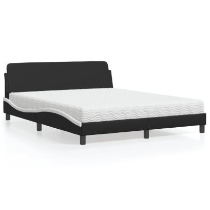 Pat cu saltea, negru și alb, 160x200 cm, piele ecologică GartenMobel Dekor