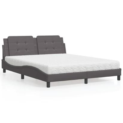 Pat cu saltea, gri, 160x200 cm, piele ecologică GartenMobel Dekor