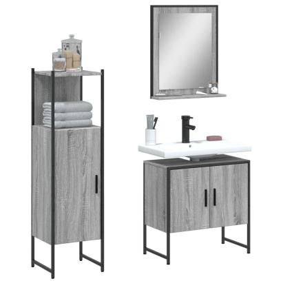 Set dulapuri de baie, 3 piese, gri sonoma, lemn prelucrat GartenMobel Dekor