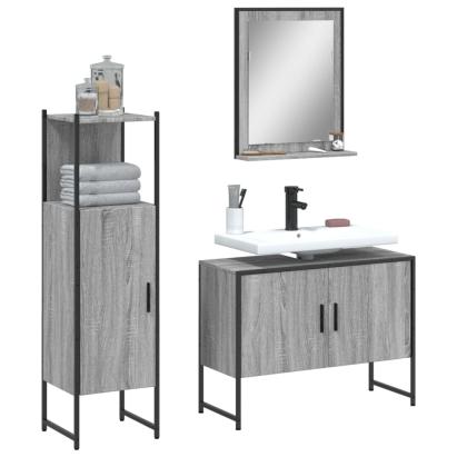 Set dulapuri de baie, 3 piese, gri sonoma, lemn prelucrat GartenMobel Dekor