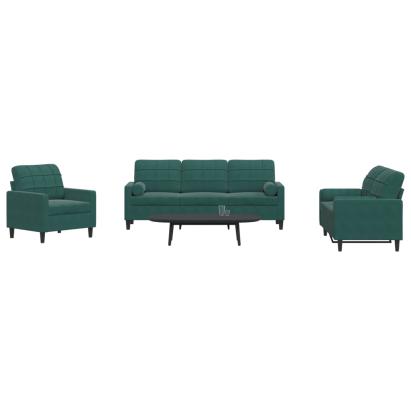 Set canapele cu perne/rulouri, 3 piese, verde închis, catifea GartenMobel Dekor
