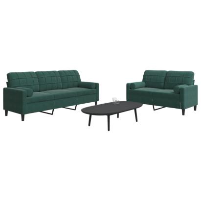 Set canapele cu perne/rulouri, 2 piese, verde închis, catifea GartenMobel Dekor