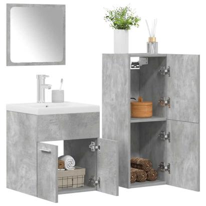 Set mobilier de baie, 4 piese, gri beton, lemn compozit GartenMobel Dekor
