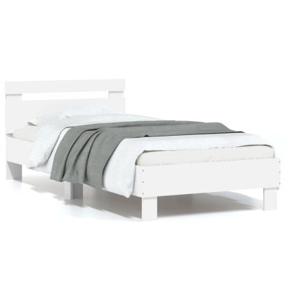 Cadru de pat cu tăblie și lumini LED, alb, 75x190 cm GartenMobel Dekor