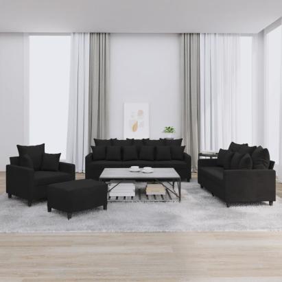 Set de canapele cu perne, 4 piese, negru, catifea GartenMobel Dekor