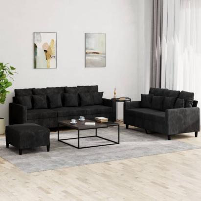 Set de canapele cu perne, 3 piese, negru, catifea GartenMobel Dekor