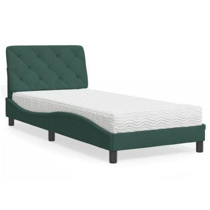 Pat cu saltea, verde închis, 90x200 cm, catifea GartenMobel Dekor