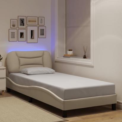 Cadru de pat cu lumini LED, crem, 80x200 cm, textil GartenMobel Dekor