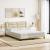 Cadru de pat cu lumini LED, crem, 160x200 cm, textil GartenMobel Dekor