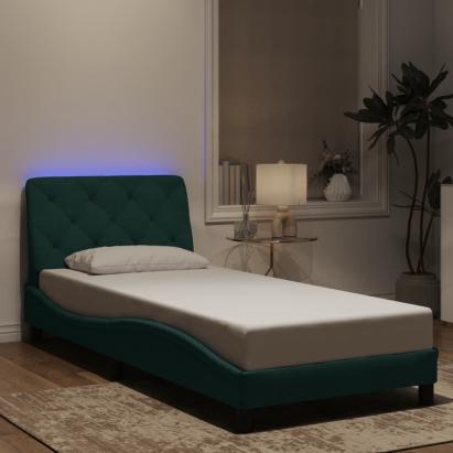 Cadru de pat cu lumini LED, verde închis, 90x200 cm, catifea GartenMobel Dekor