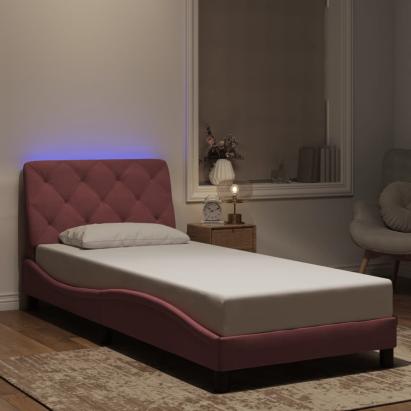 Cadru de pat cu lumini LED, roz, 90x200 cm, catifea GartenMobel Dekor